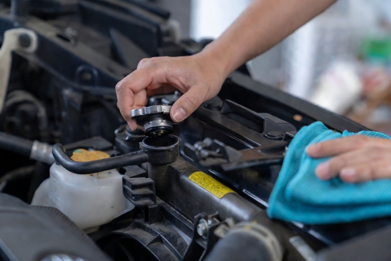 Cooling system radiator cap and coolant service